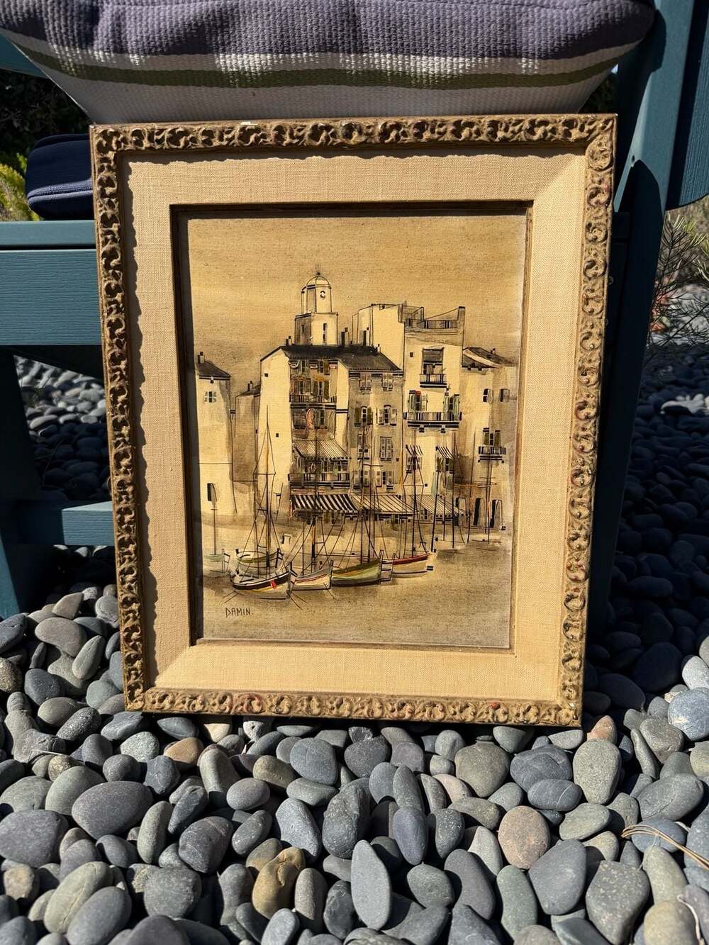 Georges Damin Mid Century Original Painting Harbor Saint-Tropez Challis Gallery